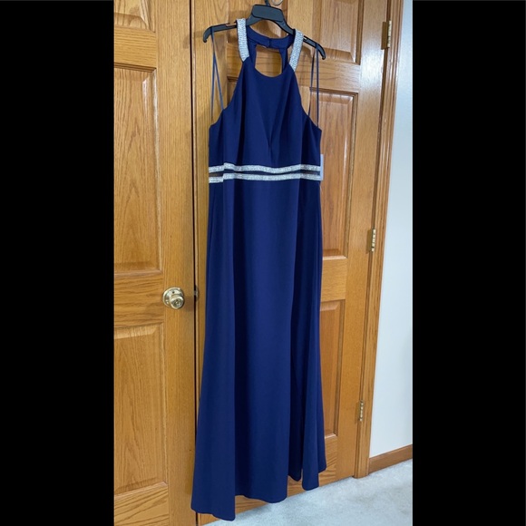 Women’s Formal Dress Sizes 20 22 Sequin Hearts Sheath Navy Embellished Gown Prom - Picture 2 of 16